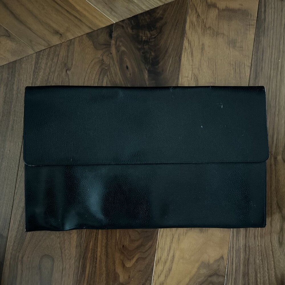 Vintage Large Black Leather Clutch, Unisex